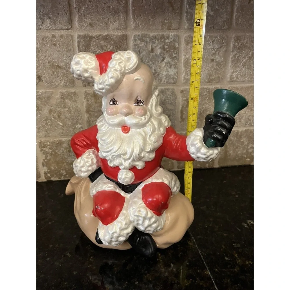 VTG Atlantic Mold Ceramic Santa Claus Sitting‎ On Bag Ringing Bell Hand Painted